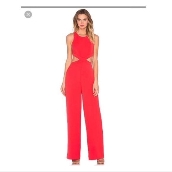 BCBGMAXAZRIA CUT OUT JUMPSUITMEDIUM RED -BERRY